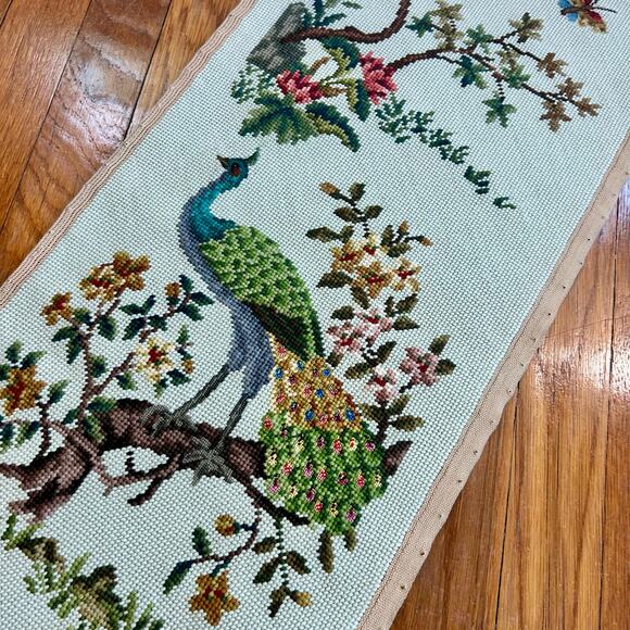 Vintage Needlepoint Peacock Wall Art with Birds, Butterflies & Botanicals - Picture 7 of 11